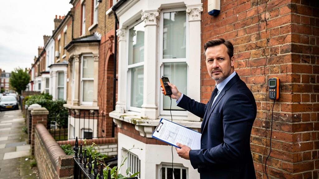 Surveyor reviewing leasehold documents for a flat in Acton West London